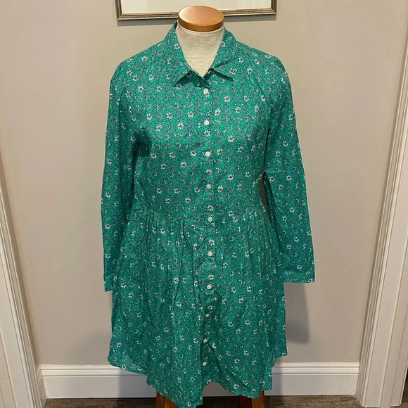 NWT!! J. Crew - Printed Cotton Mini Shirtdress - Green/White/Blue - Size 6 - Picture 3 of 10